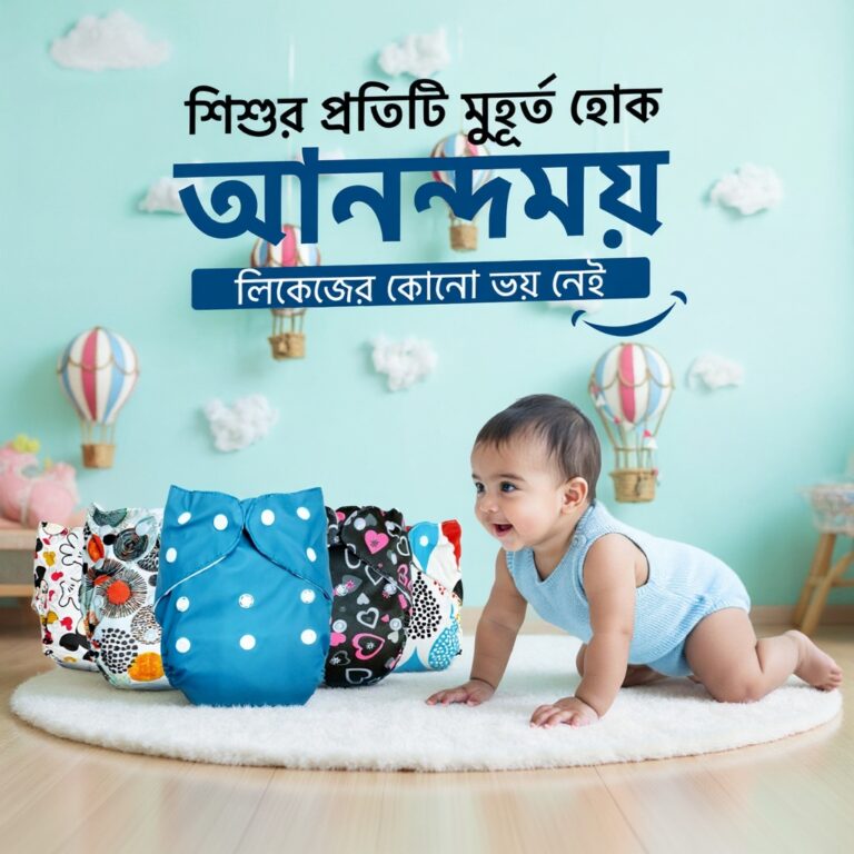 একবার কিনুন, বারবার ব্যবহার করুন! Smart Care প্রিমিয়াম ৩ লেয়ারের ওয়াশেবল বেবি ডায়াপার দিচ্ছে আপনার বাবুর সর্বোচ্চ আরাম, সুরক্ষা ও স্বাস্থ্য। কেমিক্যাল-মুক্ত, সফট ফেব্রিক ও লিকেজ-প্রুফ ডিজাইনে নিশ্চিন্ত ব্যবহার—পরিবেশবান্ধব ও খরচ সাশ্রয়ী সমাধান।